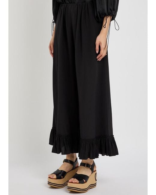 Chloé Black Frill Silk-Georgette Culottes