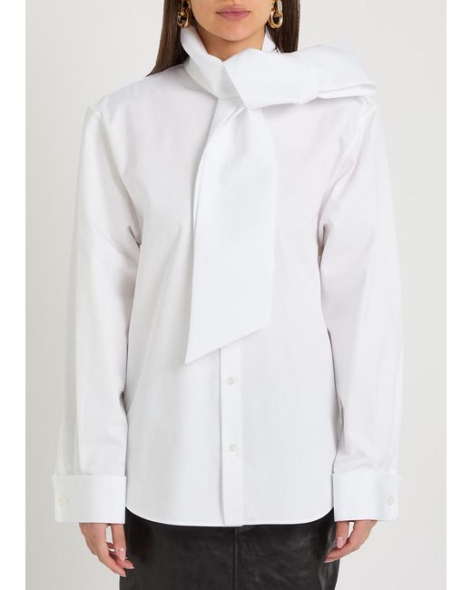 Saint Laurent White Scarf-Effect Cotton-Poplin Shirt