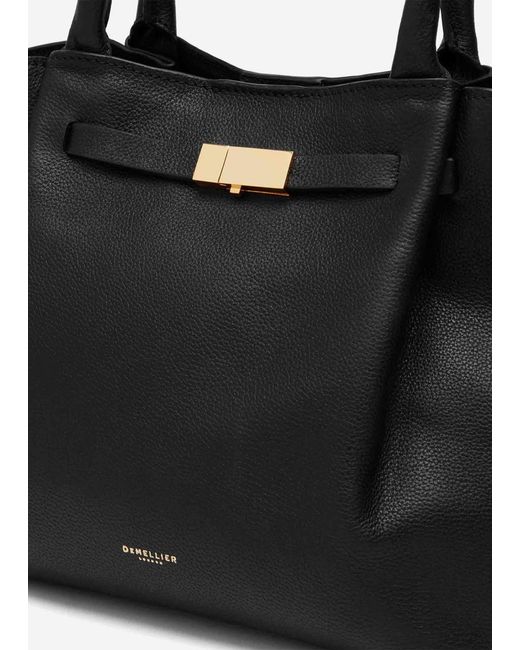 DeMellier London Black The New York Midi Grained Leather Tote