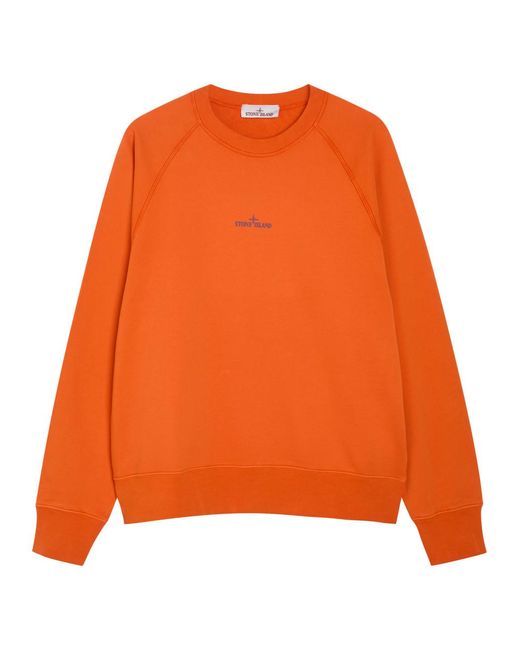 Stone Island Orange Printed Cotton Sweatshirt for men