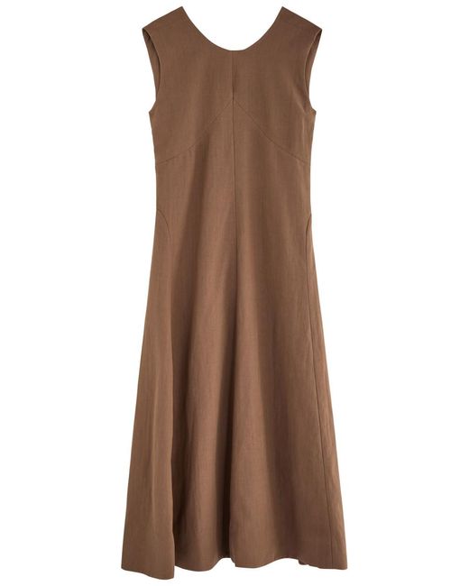 Skall Studio Brown Antonia Linen-Blend Midi Dress