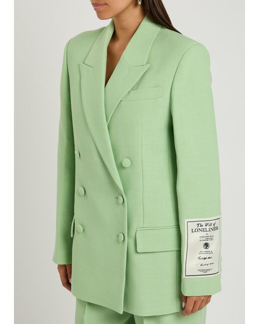 Erdem Green Double Breasted Twill Blazer