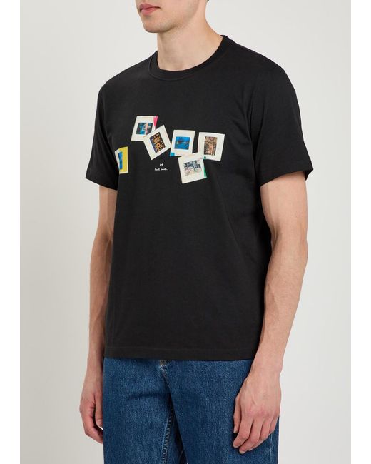 Paul Smith Black Slides Printed Cotton T-Shirt for men