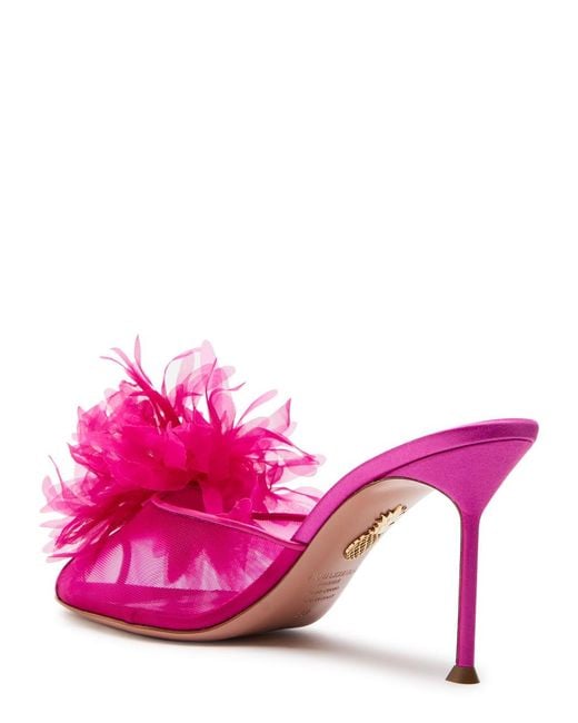 Aquazzura Pink Poeme 85 Appliquéd Mesh And Satin Peep-Toe Mules