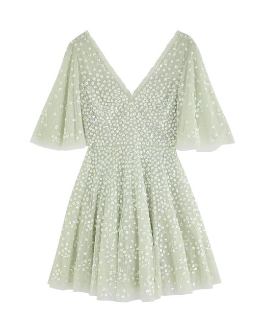 Needle & Thread Green Leila Dot Embellished Tulle Mini Dress