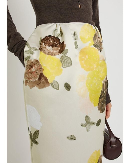 BERNADETTE Metallic Damian Floral-Print Midi Skirt
