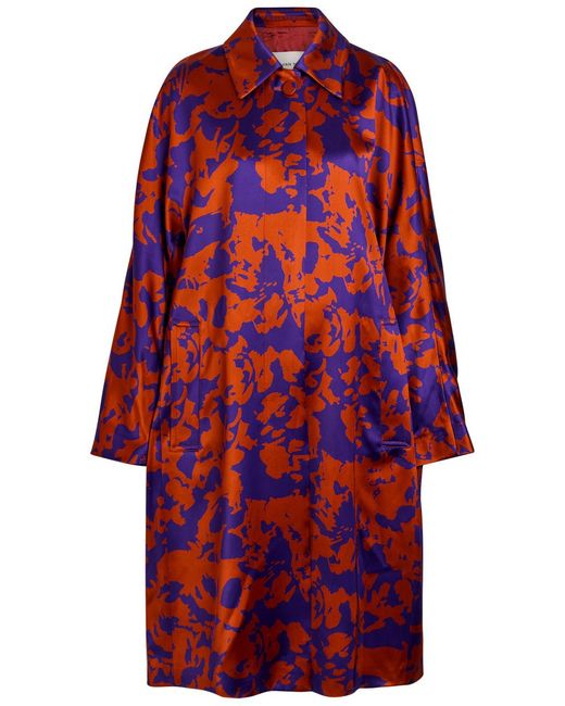 Dries Van Noten Red Roolsy Printed Satin Coat