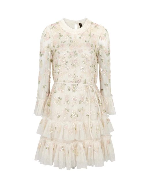 Needle & Thread Natural Bloom Gloss Embellished Tulle Mini Dress