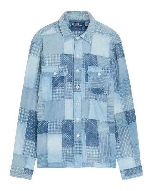 Polo Ralph Lauren Blue Patchwork Design Cotton Shirt for men