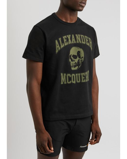 Alexander McQueen Black Varsity Printed Cotton T-Shirt for men