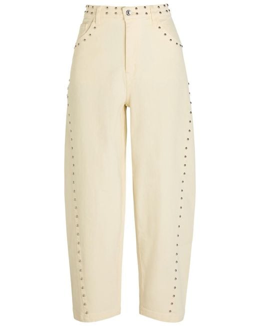 Never Fully Dressed Natural Studded Barrel-Leg Jeans