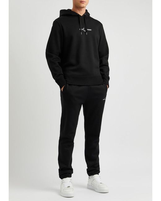 Fred Perry Black Logo-embroidered Hooded Cotton Sweatshirt for men