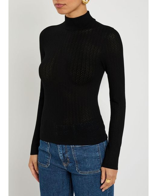 Alice + Olivia Black Lanie Pointelle Knit Top