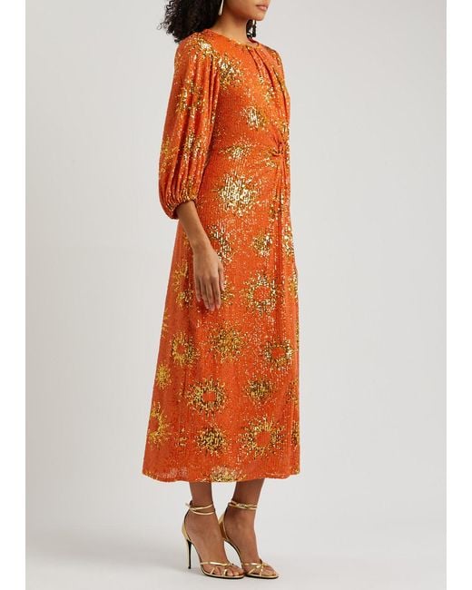 orange sunny mood sequin long sleeve mini dress Long sleeve sequin ruched mini dress Rust Rust / Large