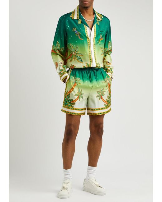Casablancabrand Green Joyaux D'afrique Printed Silk-satin Shorts for men