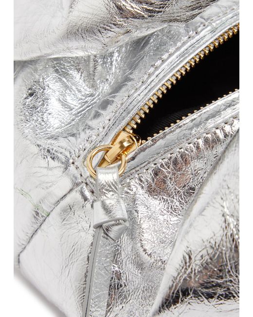 Dries Van Noten White Metallic Leather Top Handle Bag