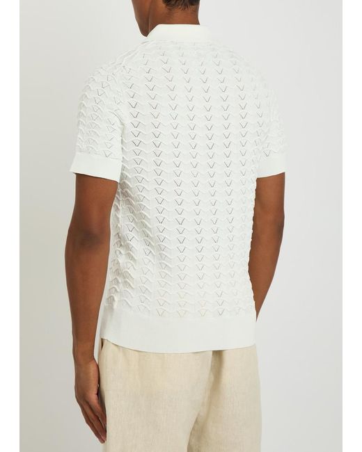 CHE White Ripple Textured Fine-Knit Polo Shirt for men