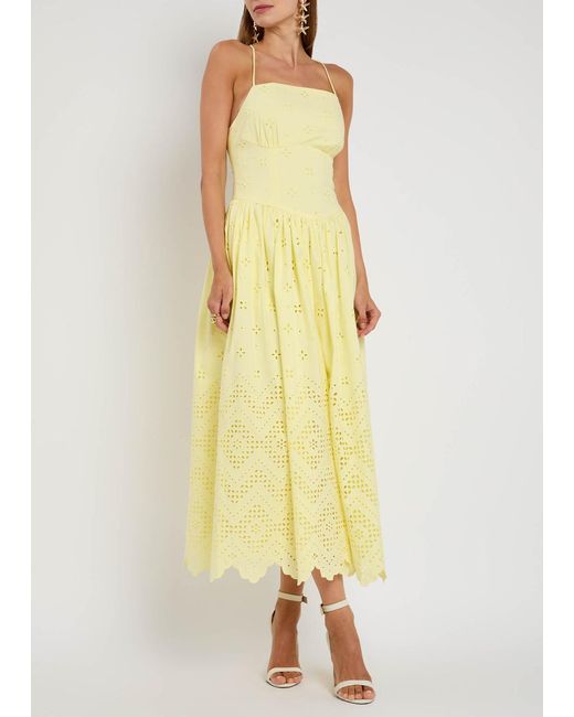 Self-Portrait Yellow Broderie Anglaise Cotton Midi Dress
