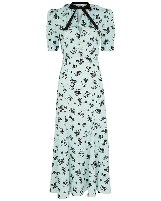 Alessandra Rich Green Floral-print Silk Midi Dress