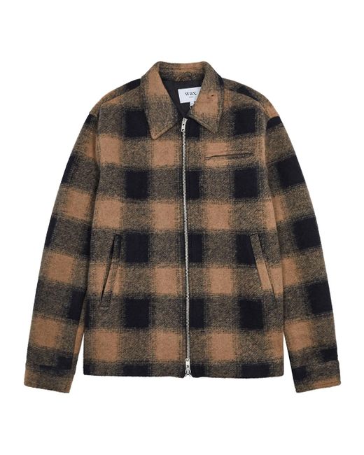 Wax London Brown Greenland Checked Wool-blend Jacket for men