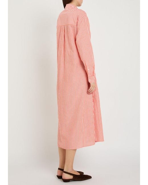 Polo Ralph Lauren Pink Striped Cotton-Blend Midi Shirt Dress