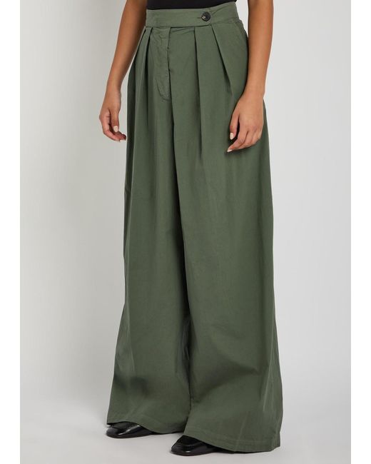 Dries Van Noten Green Pamplona Wide-Leg Stretch-Cotton Poplin Trousers