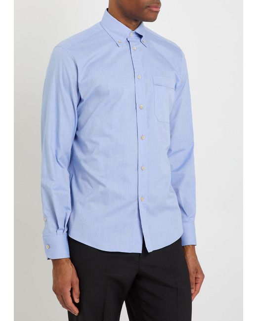 Valentino Garavani Blue Logo-Embroidered Cotton Oxford Shirt for men
