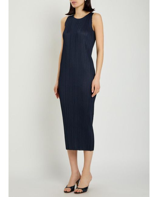 Pleats Please Issey Miyake Blue Pleated Woven Midi Dress