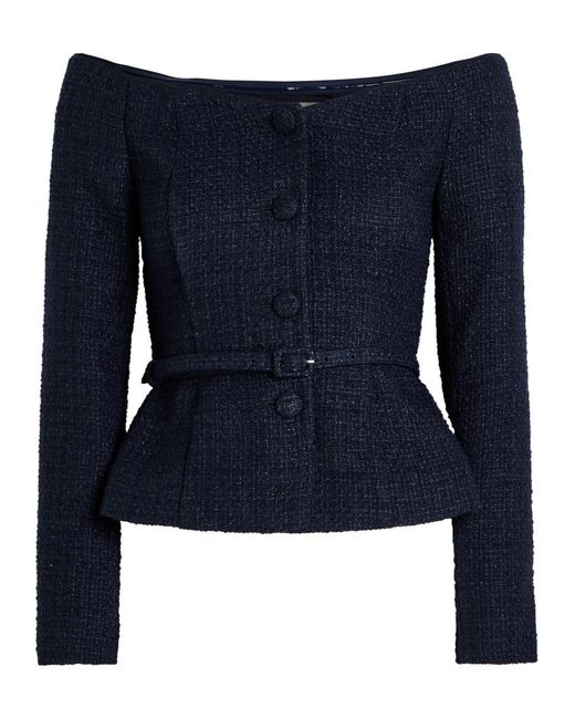 Roland Mouret Blue Off-The-Shoulder Bouclé Top