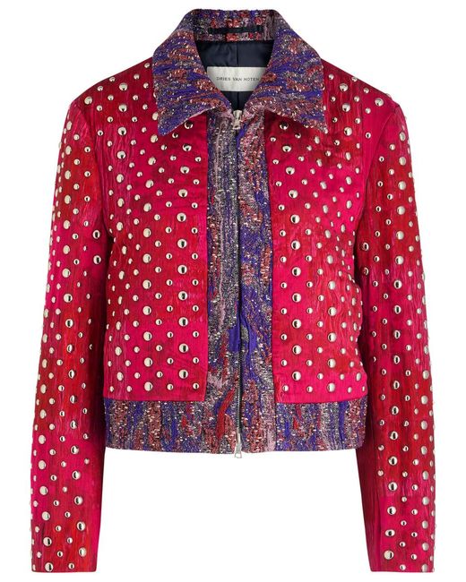 Dries Van Noten Red Vurano Hf1544 Stud-Embellished Woven Jacket