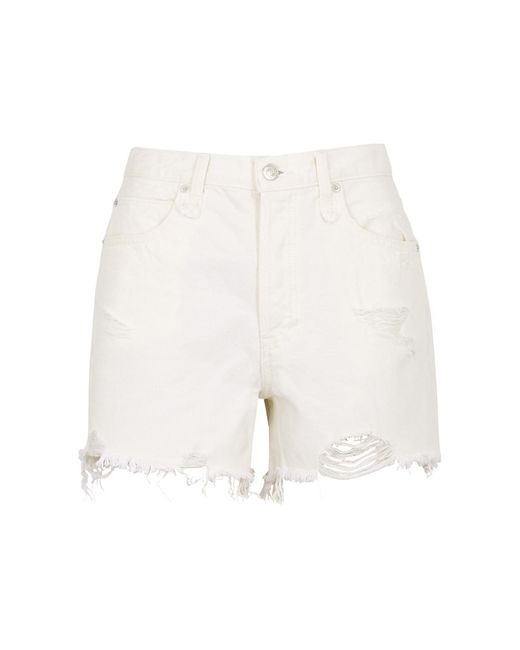 Free People White Makai Ivory Distressed Denim Shorts, Shorts