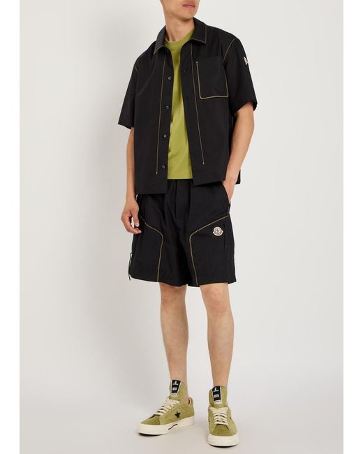 Moncler Black Logo Contrast-Stitch Cotton-Poplin Shorts for men