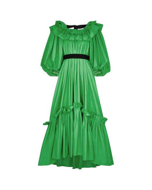 Roksanda Green Zahara Ruffled Cotton-Poplin Dress