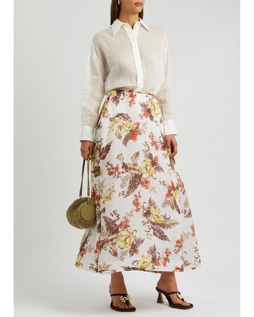 Zimmermann Multicolor Matchmaker Printed Linen-blend Maxi Skirt