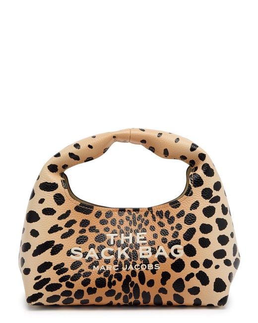 Marc Jacobs Brown The Sack Mini Leopard-Print Leather Top Handle Bag