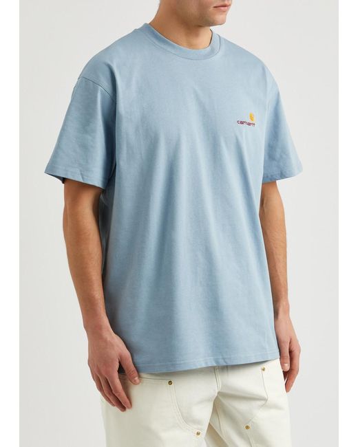 Carhartt Blue American Script Logo-Embroidered Cotton T-Shirt for men