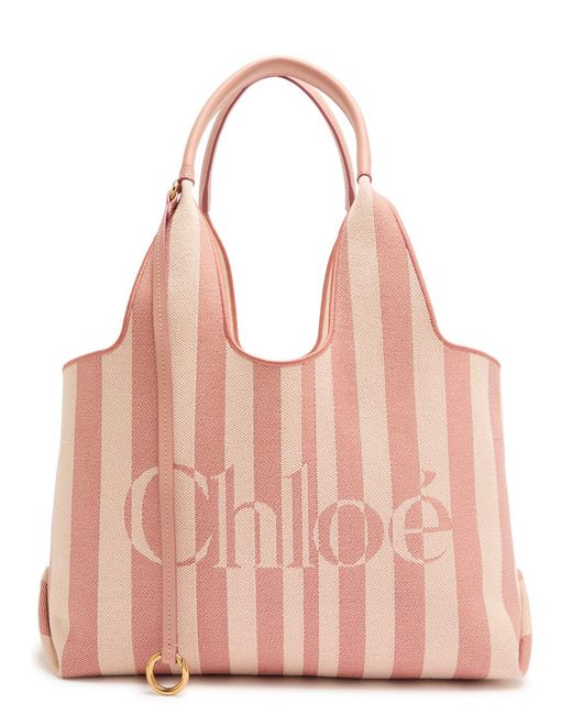 Chloé Pink Stripy East-West Canvas Tote Bag