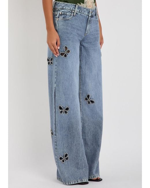 Alice + Olivia Blue Amazing Embellished Wide-Leg Jeans