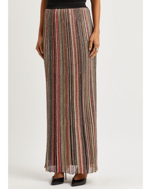 Missoni Brown Striped Embellished Ribbed-knit Maxi Skirt