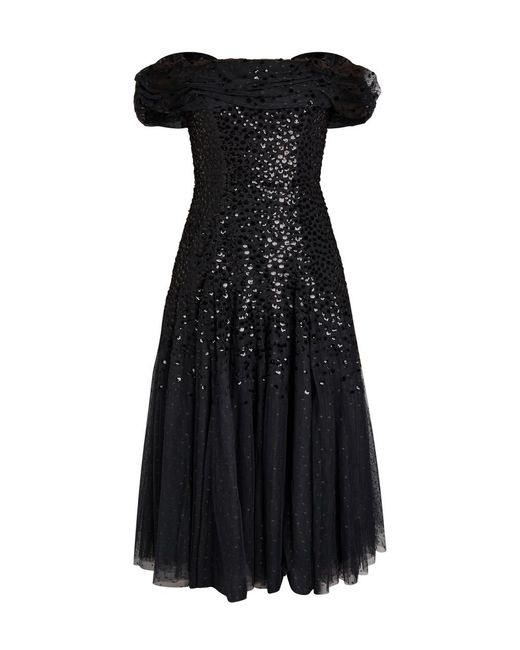 Needle & Thread Black Dappled Sequin-Embellished Tulle Gown