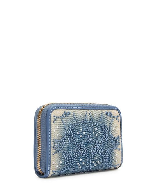 COACH Blue Embellished And Leather Wallet