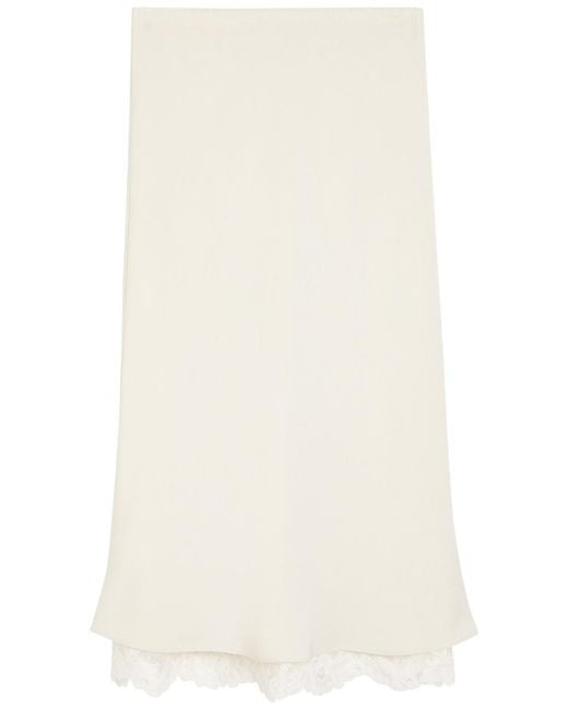 Maria McManus Natural Lace-Hem Satin-Twill Midi Skirt
