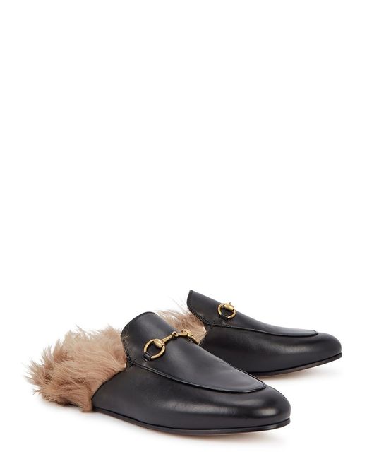 Gucci Brown Princetown Fur-Trimmed Leather Loafers