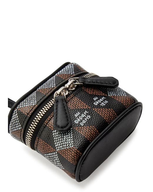 AU DEPART Black Printed Mini Pouch Leather Bag Charm for men