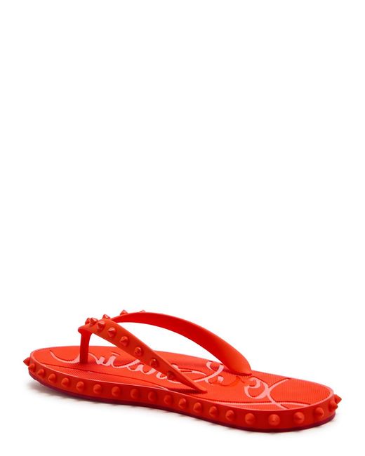 Christian Louboutin Red Super Loubi Stud-Embellished Rubber Flip Flops