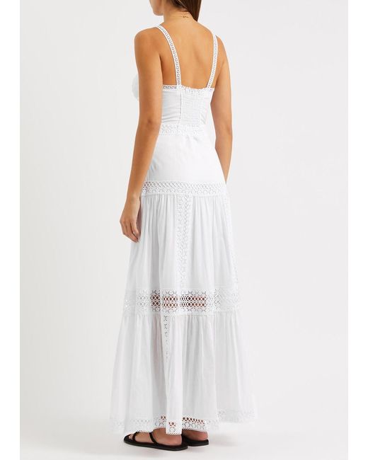 Charo Ruiz White Giogia Lace-trimmed Cotton-blend Maxi Dress