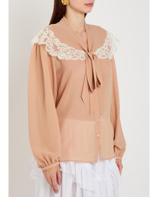 Chloé Natural Lace-Trim Silk-Georgette Blouse