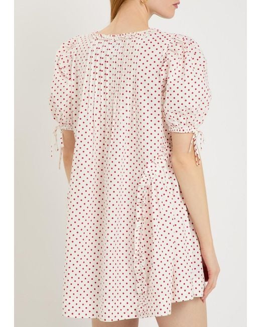 Damson Madder Pink Meri Polka-Dot Ruffled Cotton-Poplin Mini Dress