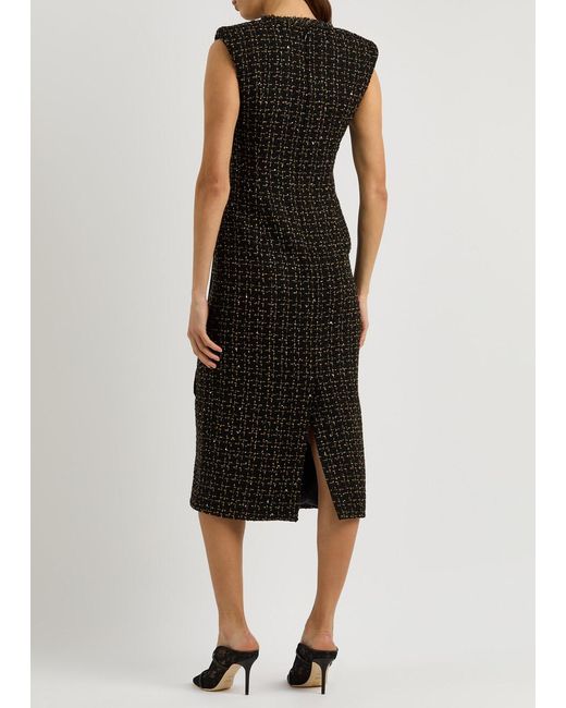 Huishan Zhang Black Shade Metallic Tweed Midi Dress