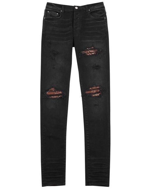 Amiri Denim Mx1 Black Bandana Distressed Skinny Jeans for Men - Lyst